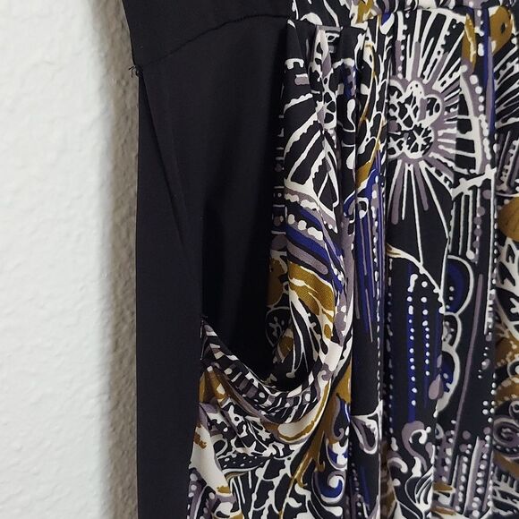 BCBGMaxAzria Black Sheath Midi Dress with Plunge Neckline & Pockets - Picture 5 of 7